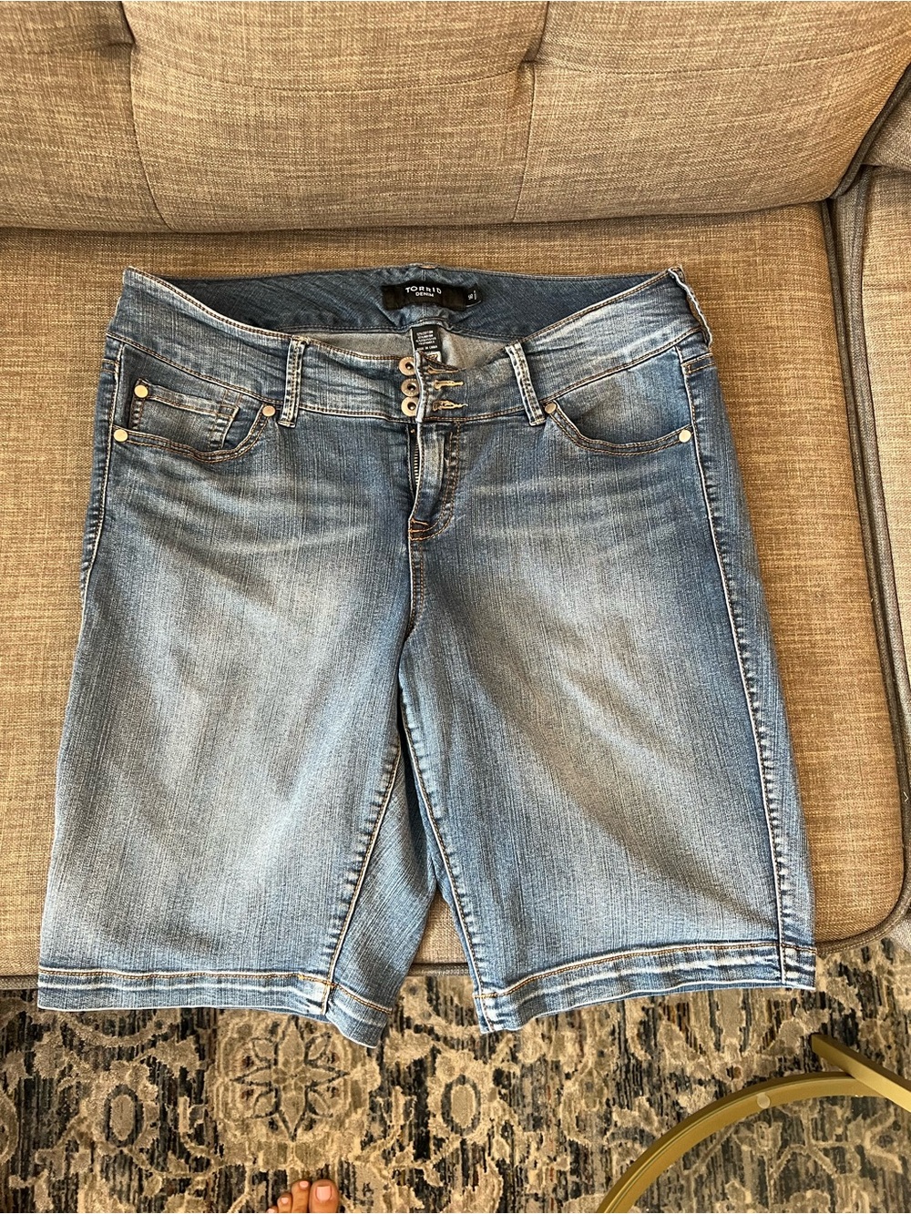 torrid Light Blue Stretch Denim Bermuda Shorts
